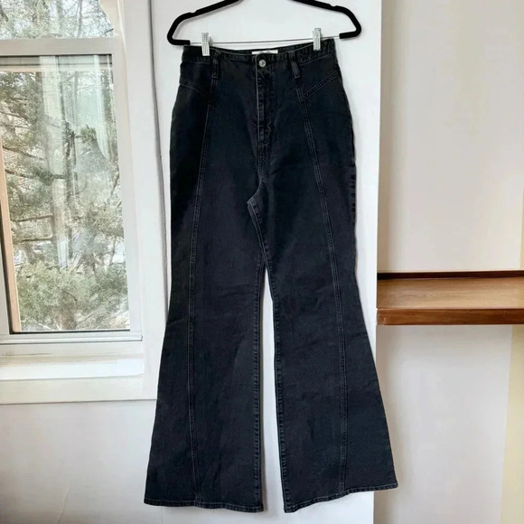 New Free People Florence Flare Jeans High Rise Stretchy We The Free Black - Picture 6 of 11